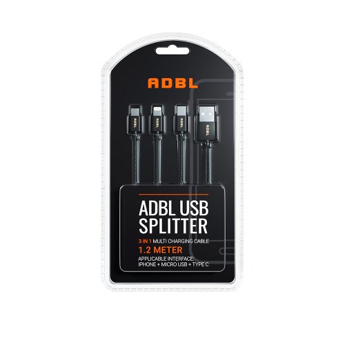 Cablu de Date 3 in 1 ADBL USB Splitter, 1.2m