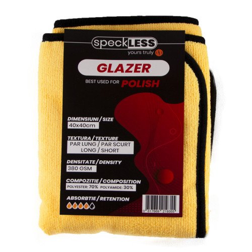 Laveta Microfibre speckLESS Glazer, Galbena, 380 GSM, 40x40cm Laveta Microfibre speckLESS Glazer, Galbena, 380 GSM, 40x40cm