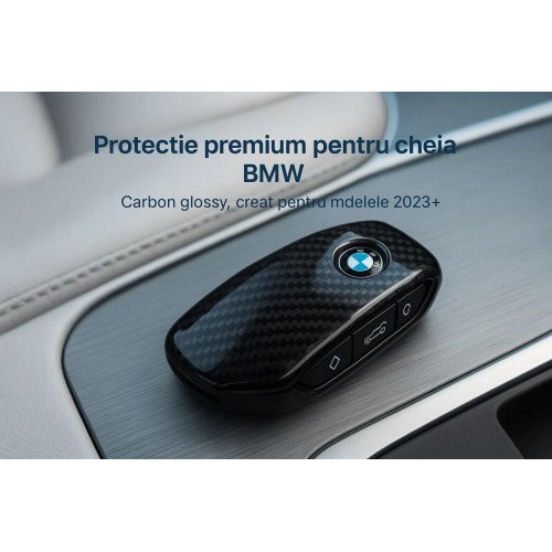 Husa Cheie BMW din Carbon Vetter Compatibila i5, i7, Seria 2, 3, 5, 7, Negru Lucios