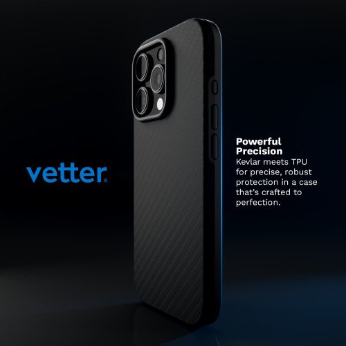 Husa Iphone 16 Pro Clip-On MagSafe Vetter Aramid Fiber Hybrid Kevlar Slim, Negru